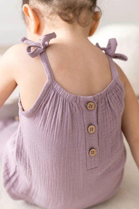 Organic Sleeveless Bow Strap Jumpsuit- Lilac