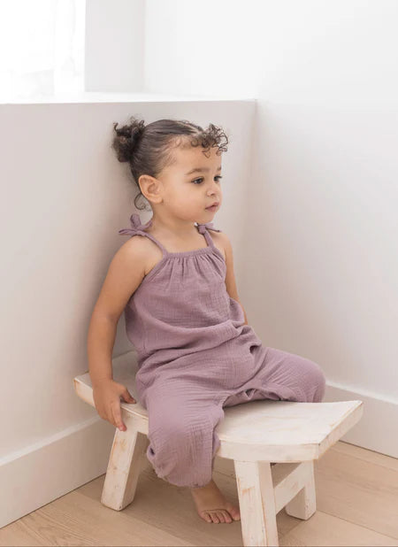 Organic Sleeveless Bow Strap Jumpsuit- Lilac