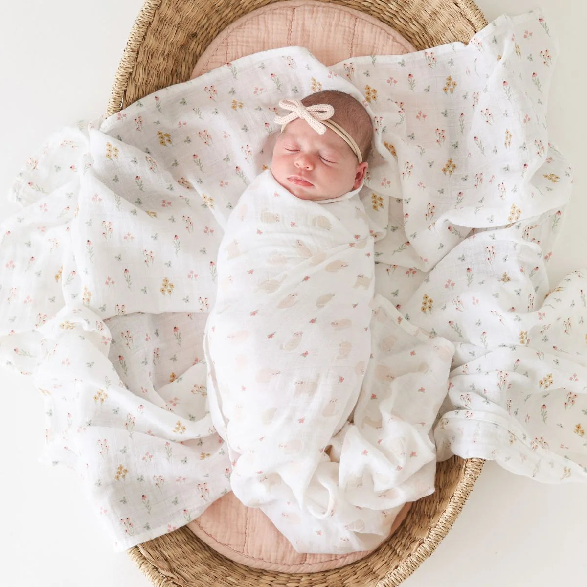 Cotton Muslin Swaddle Blanket 2pk.- Kitties and Flowers
