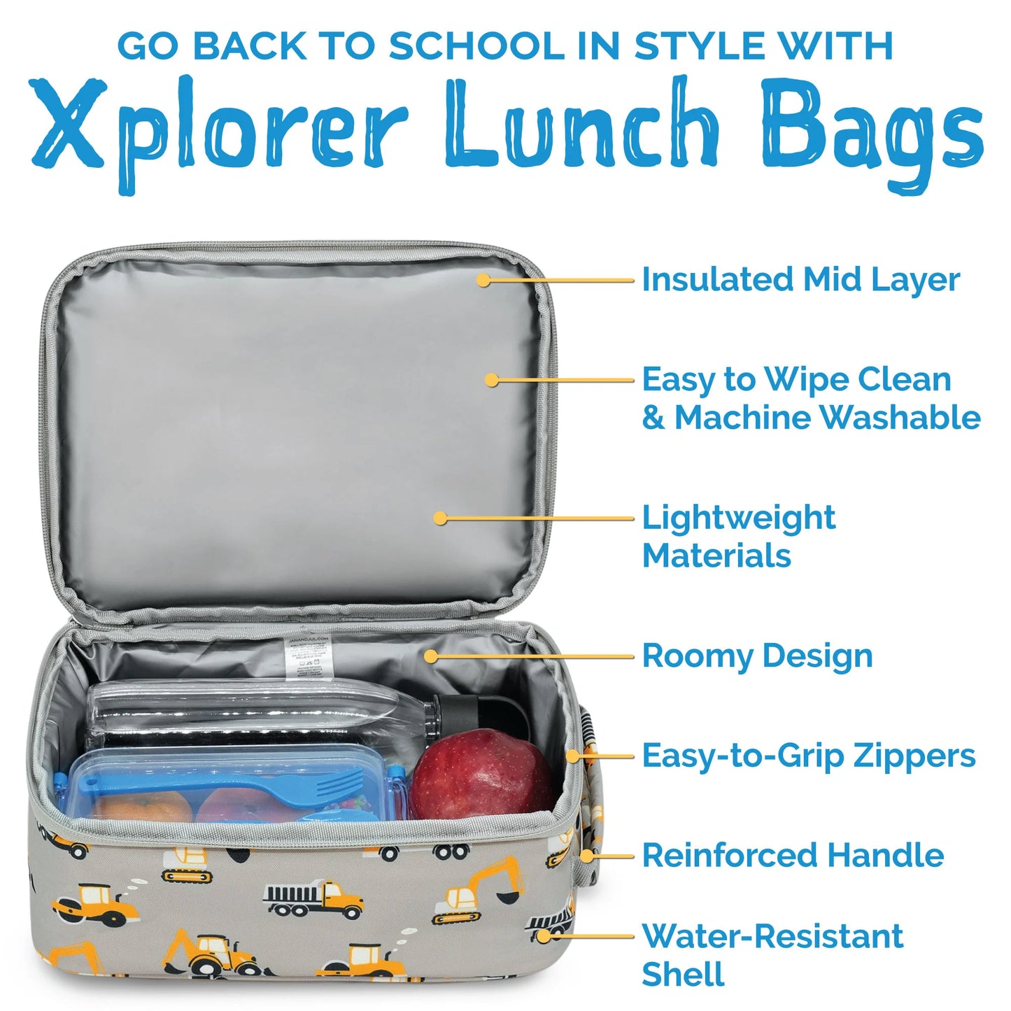 Kids Lunch Bag- Grey Construction