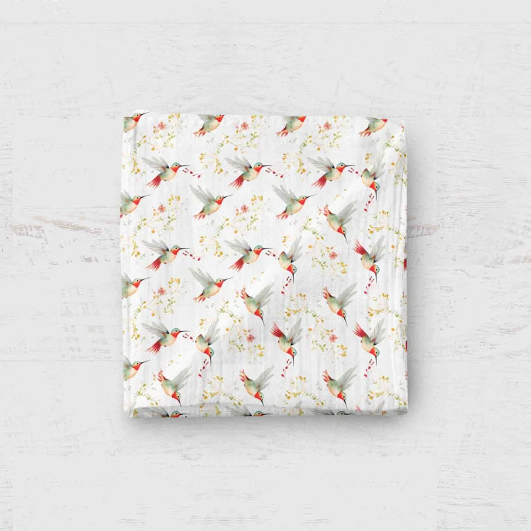 Bamboo Muslin Swaddle Blanket- Hummingbirds