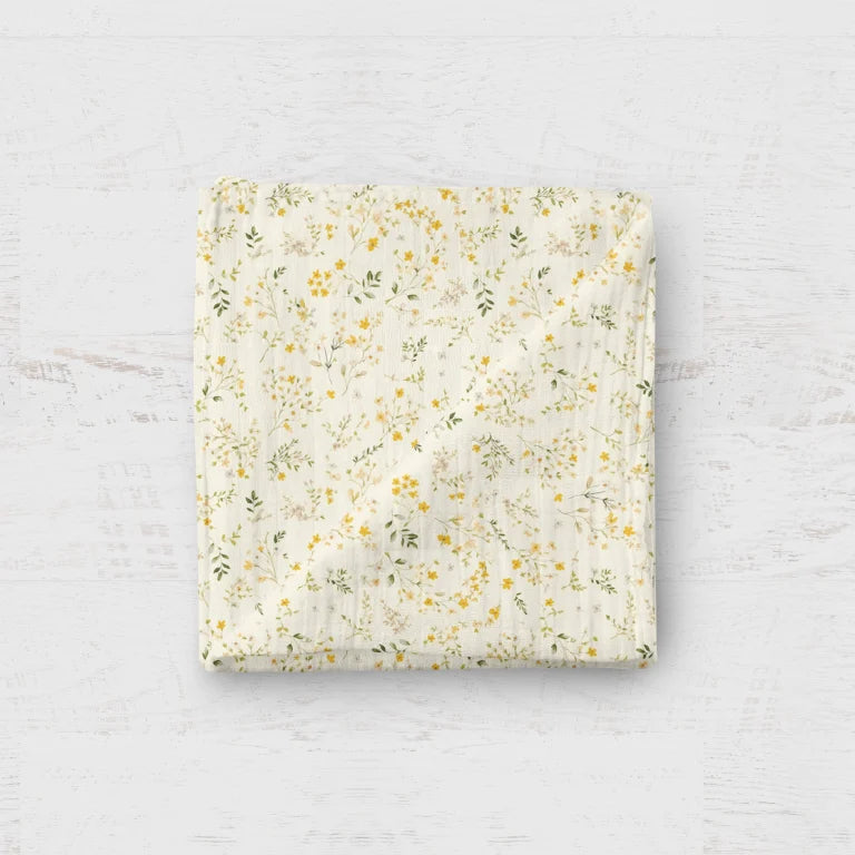 Bamboo Muslin Swaddle Blanket- Mustard Floral