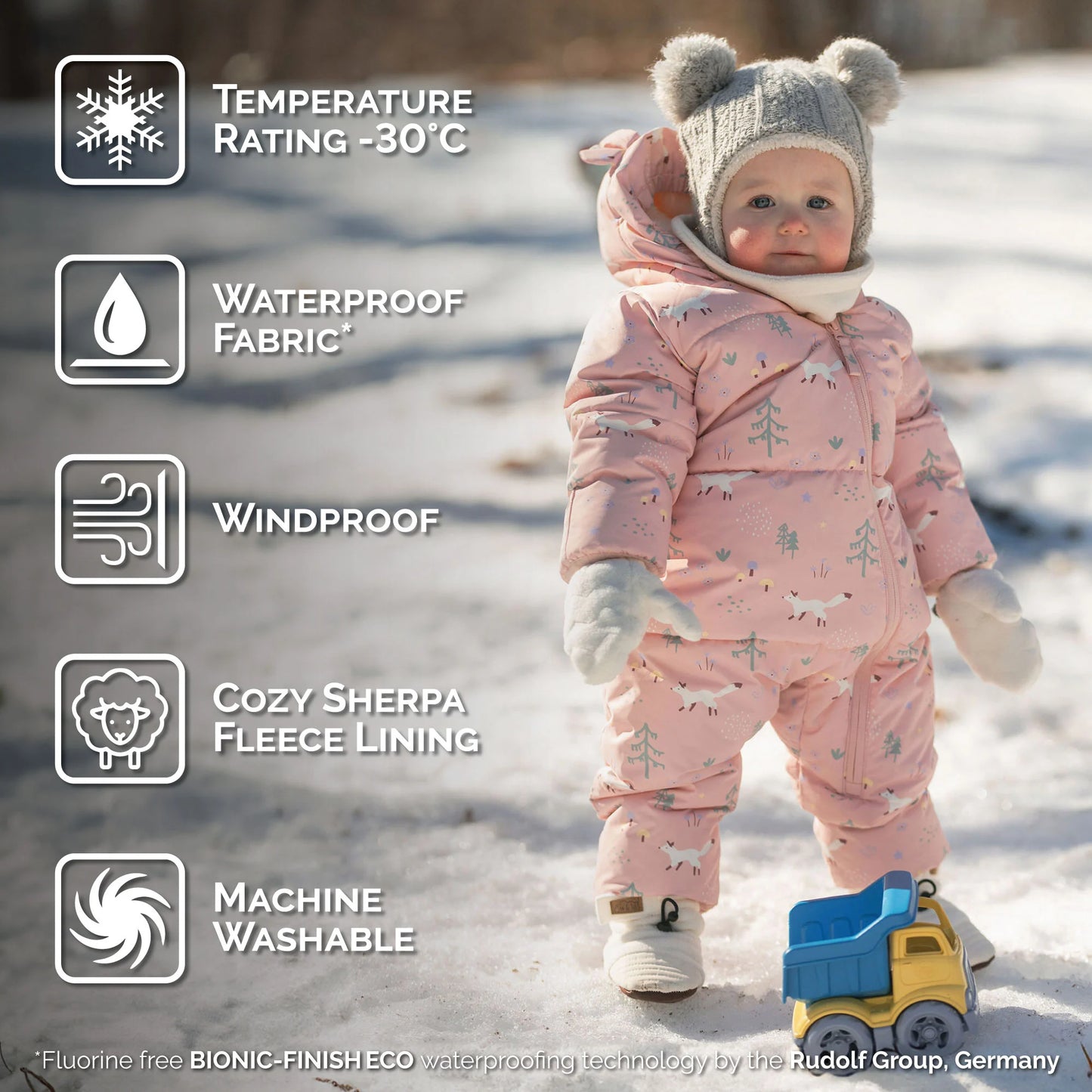 Toasty-Dry 1pc. Baby Snowsuit- Pink Forest