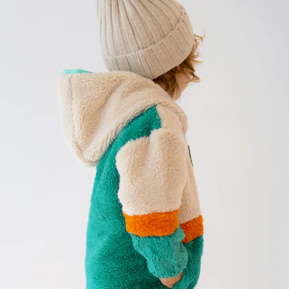 Green Colourblock Plush Baby Jacket