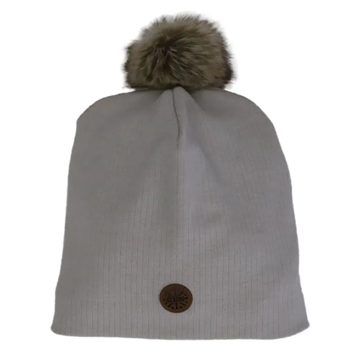 Ribbed Pom Beanie- Grey