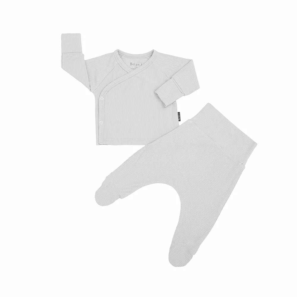 Ribbed Bamboo Take Me Home Kimono Set- Silver Cloud