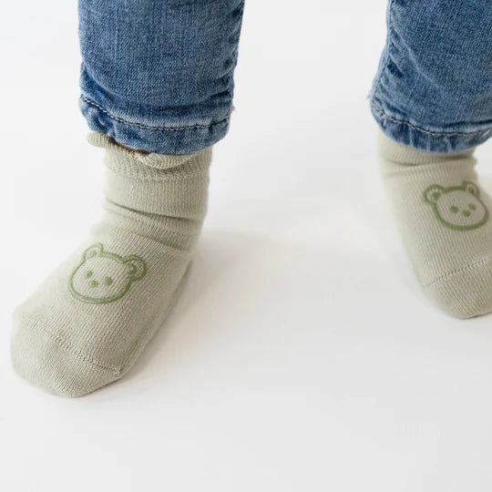 Cozy Non-Slip Socks 2pk- Sage/Beige