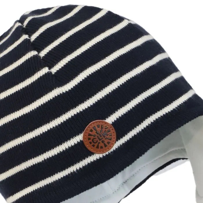 Striped Knit Jersey Lined Hat- Navy