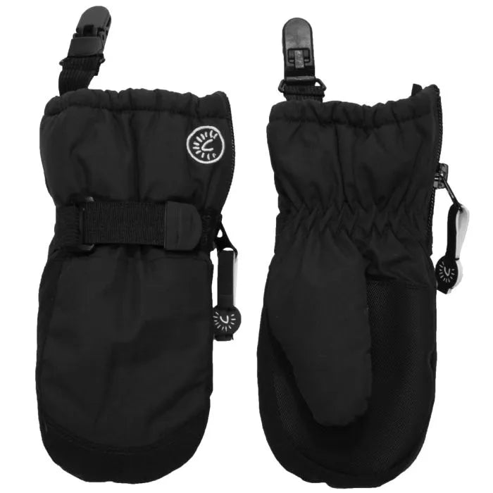 Short Cuff Winter Mitts with Clip- Black