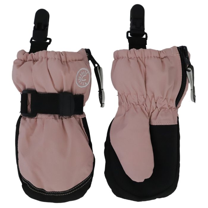 Short Cuff Winter Mitts with Clip- Rose