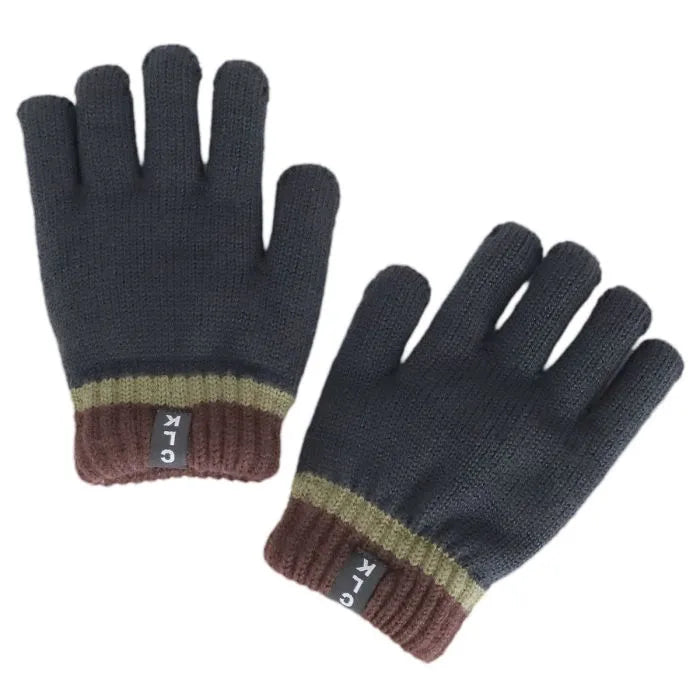 Plush-Lined Colourblock Stripe Knit Gloves- Black Ink