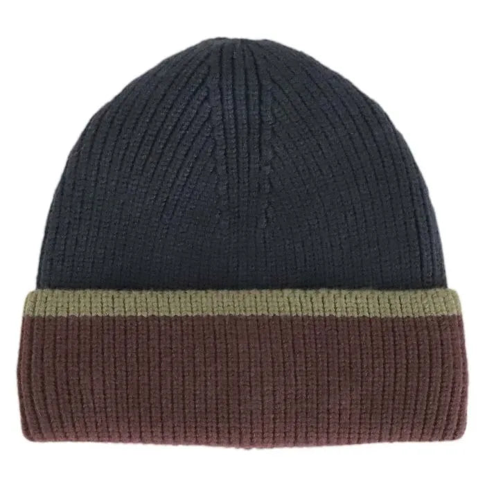 Cotton-Lined Colourblock Stripe Knit Beanie- Black Ink