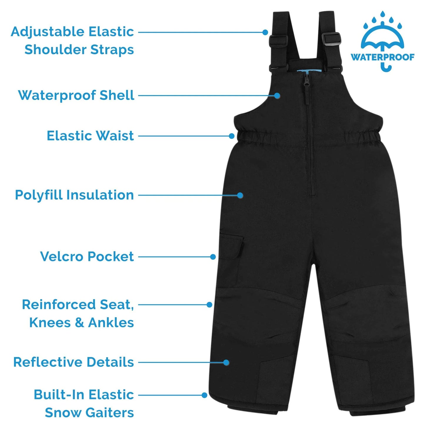 Toasty-Dry Snow Bib Pants- Black