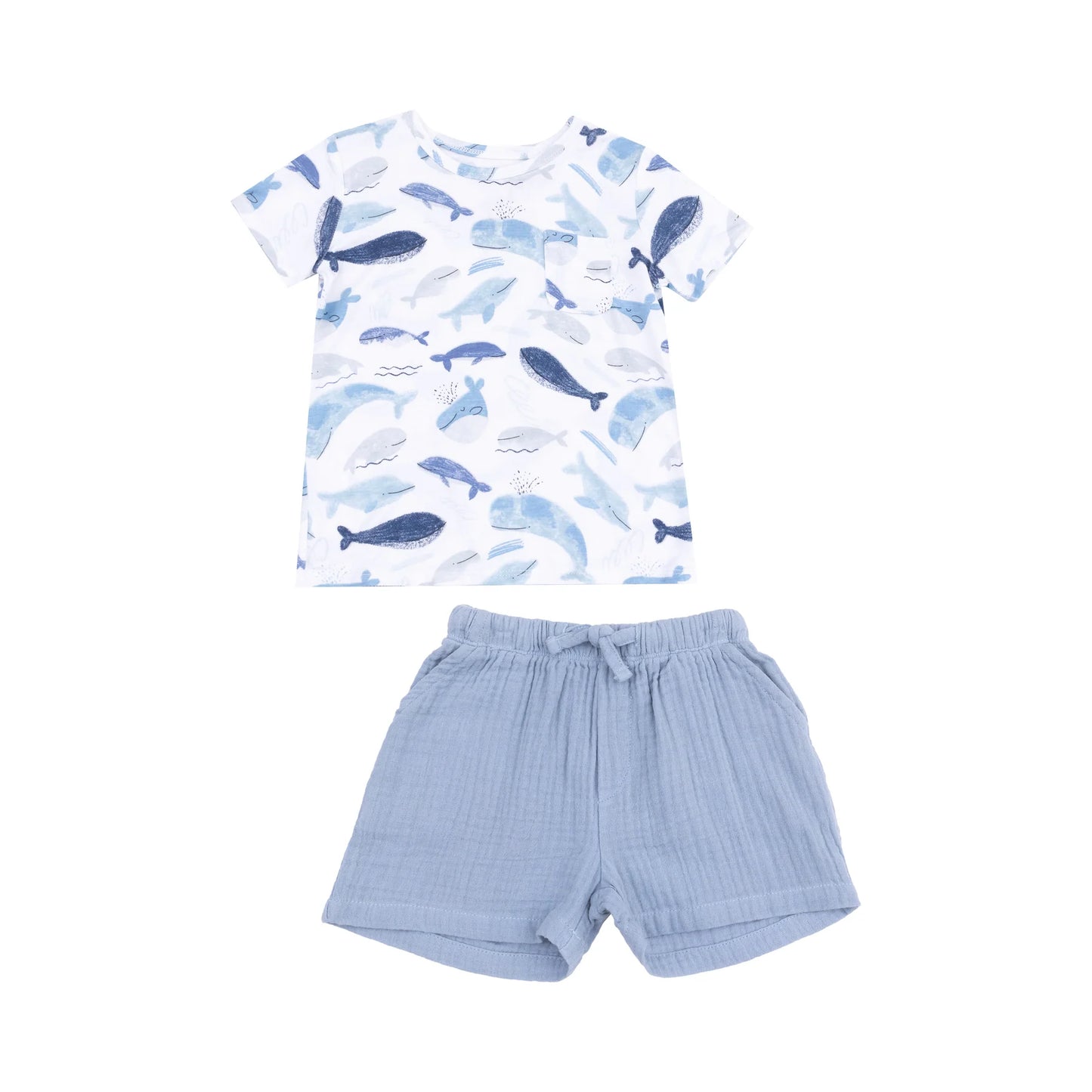 Blue Whales Tee & Muslin Short Set