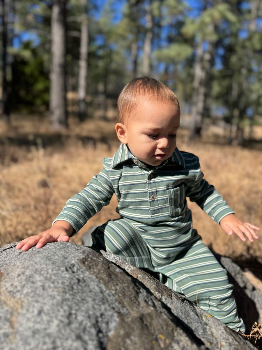 Kingston Green Stripe Polo Romper