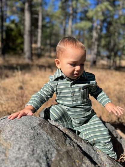 Kingston Green Stripe Polo Romper