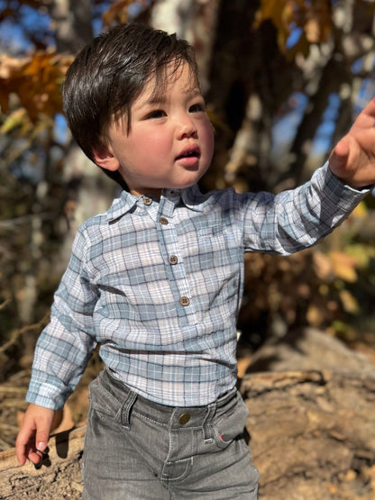 Jasper Green & White Plaid Woven Onesie