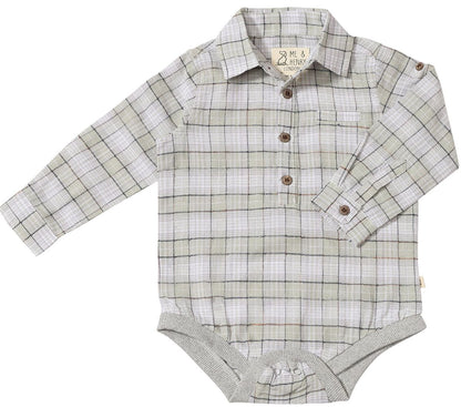 Jasper Green & White Plaid Woven Onesie