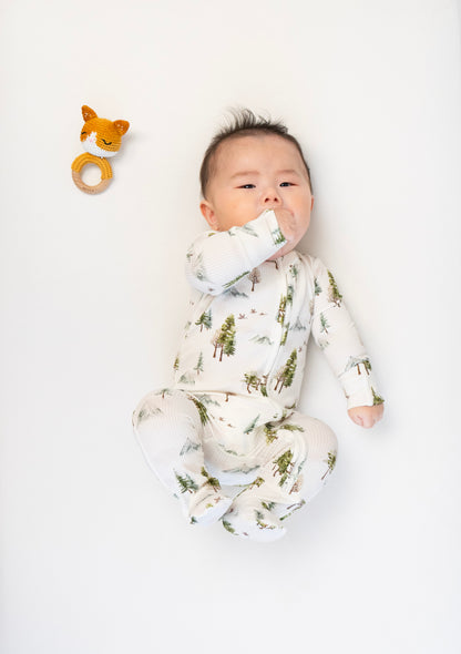 Ribbed Bamboo Footed Zipper Sleeper- Misty Forest