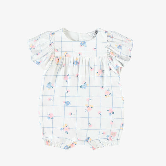 White Floral Grid Romper