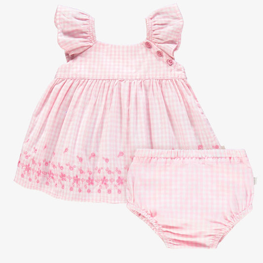 Pink Checkered Eyelet Dress & Bloomers