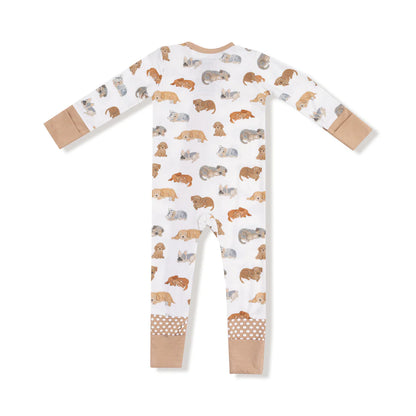2-Way Zipper Romper- Napping Puppies
