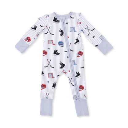 Convertible 2-Way Zipper Romper- Hockey Stripe