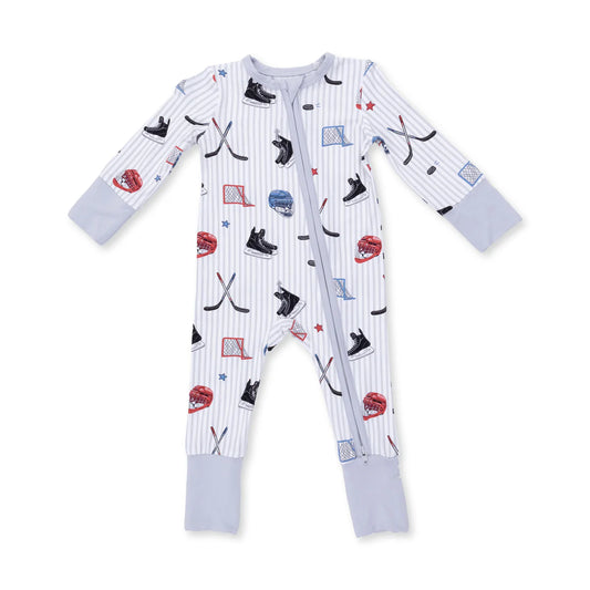 Convertible 2-Way Zipper Romper- Hockey Stripe
