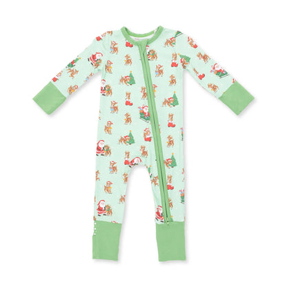 Convertible 2-Way Zipper Romper- Vintage Reindeer & Santa