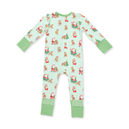 Convertible 2-Way Zipper Romper- Vintage Reindeer & Santa