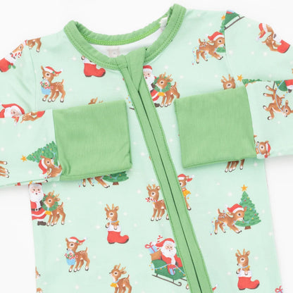 Convertible 2-Way Zipper Romper- Vintage Reindeer & Santa