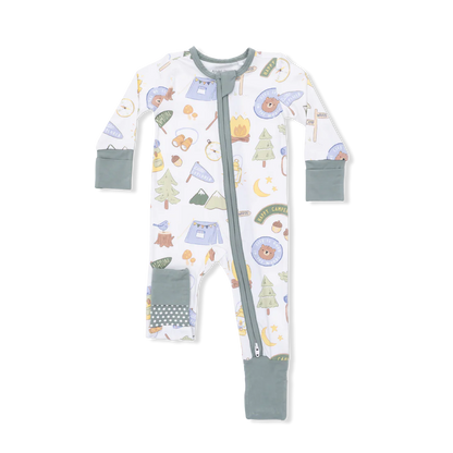 Convertible 2-Way Zipper Romper- Blue Camping