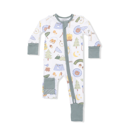 Convertible 2-Way Zipper Romper- Blue Camping