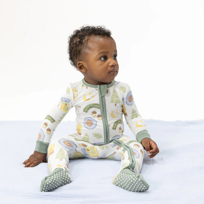 Convertible 2-Way Zipper Romper- Blue Camping