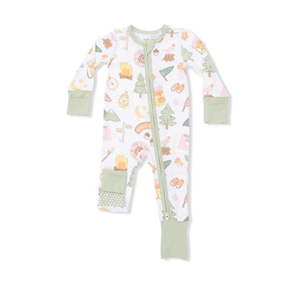 Convertible 2-Way Zipper Romper- Pink Camping
