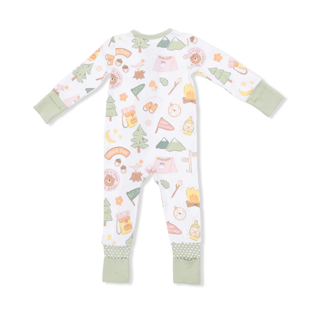 Convertible 2-Way Zipper Romper- Pink Camping