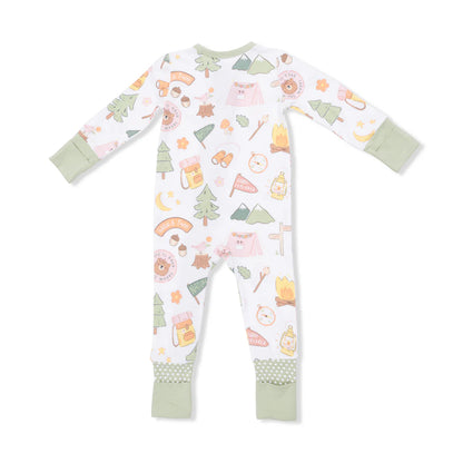 Convertible 2-Way Zipper Romper- Pink Camping