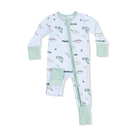 Convertible 2-Way Zipper Romper- Fishing on Blue