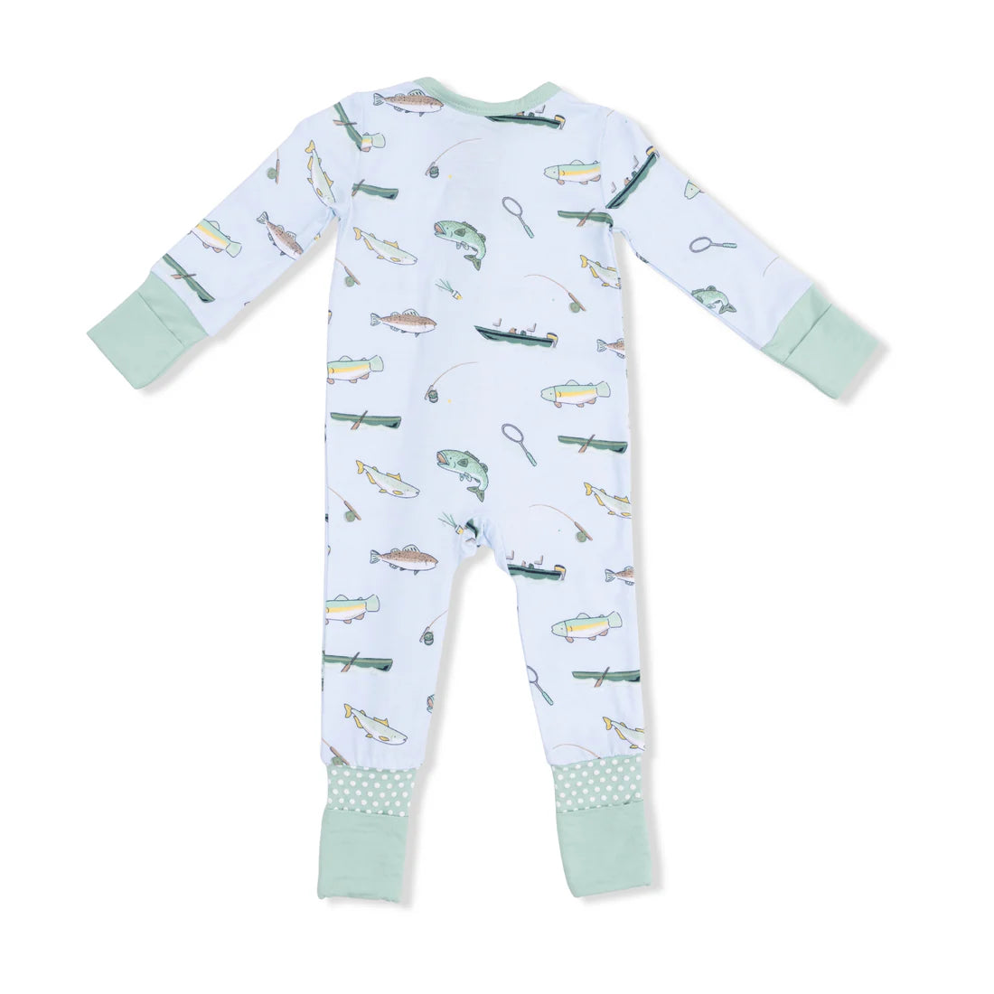 Convertible 2-Way Zipper Romper- Fishing on Blue