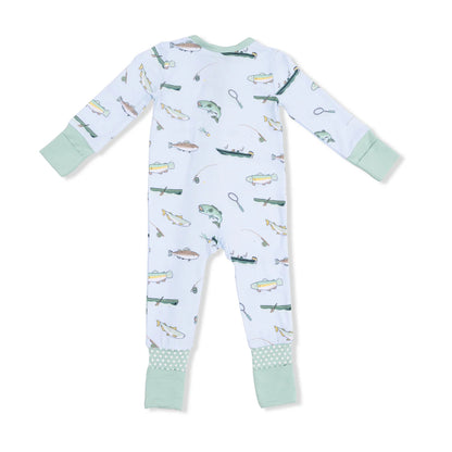 Convertible 2-Way Zipper Romper- Fishing on Blue