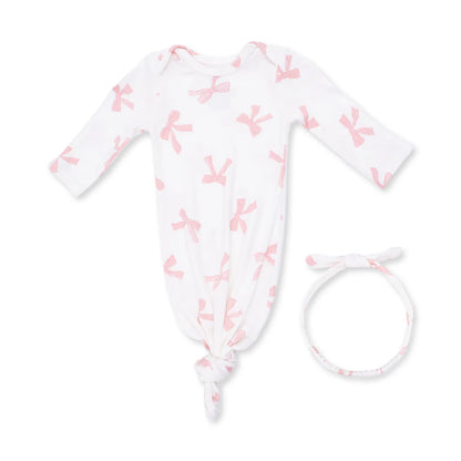 Ribbed Modal Knotted Gown and Knot Headband Set- Pretty Bows