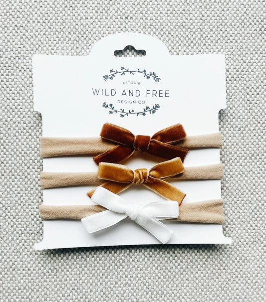 Bronze Velvet Bow Headband Set
