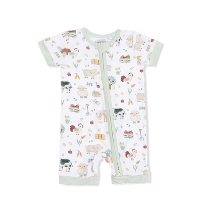 2-Way Shortie Zipper Romper- Cute Farm Animals