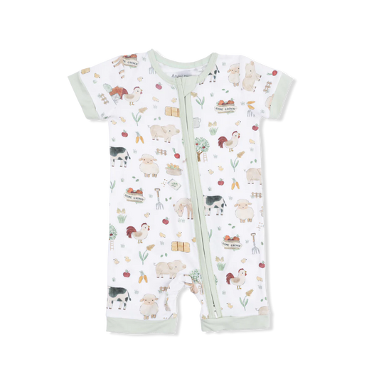 2-Way Shortie Zipper Romper- Cute Farm Animals