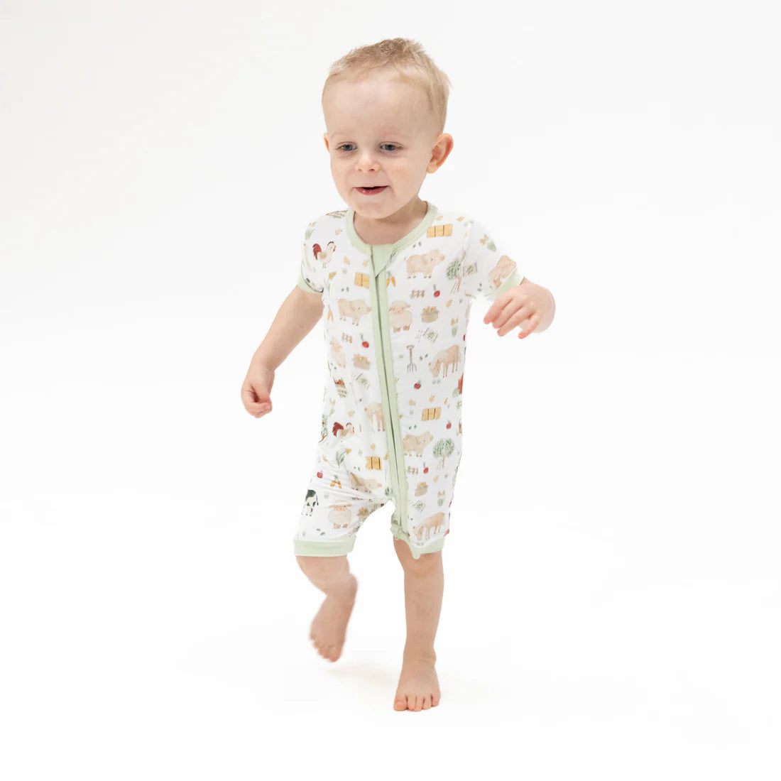 2-Way Shortie Zipper Romper- Cute Farm Animals