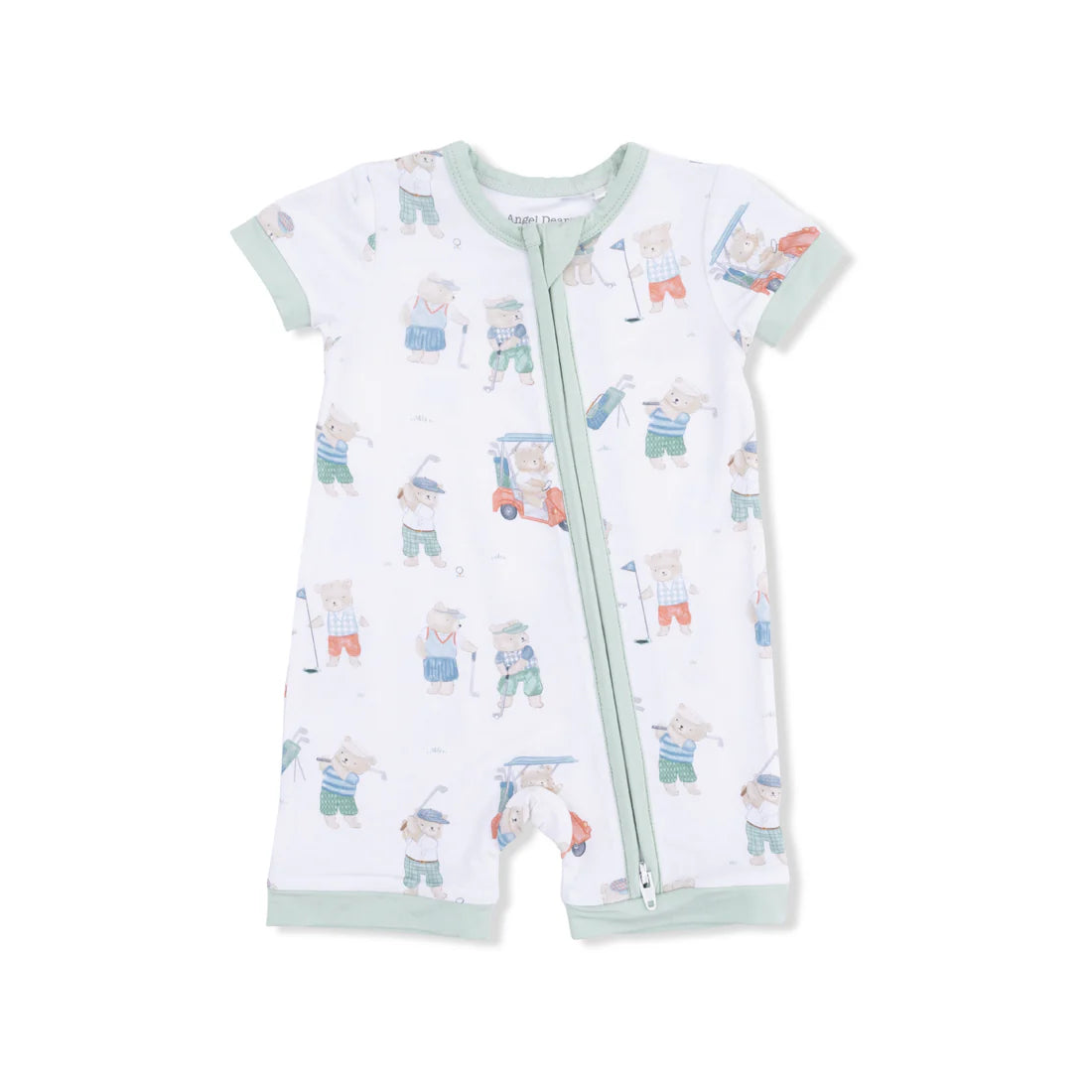 2-Way Shortie Zipper Romper- Golfing Teddy Bears