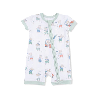 2-Way Shortie Zipper Romper- Golfing Teddy Bears