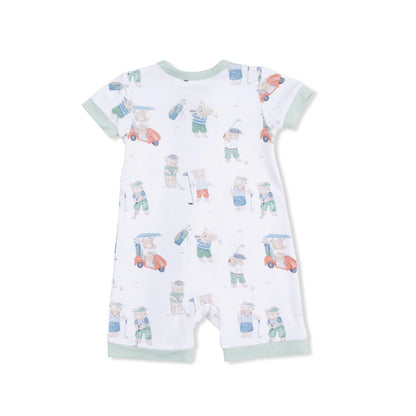 2-Way Shortie Zipper Romper- Golfing Teddy Bears