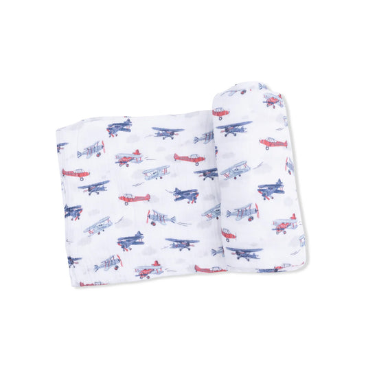 Cotton Muslin Swaddle Blanket- Vintage Planes