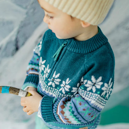 Nordic Teal Quarter Zip Knit Baby Sweater
